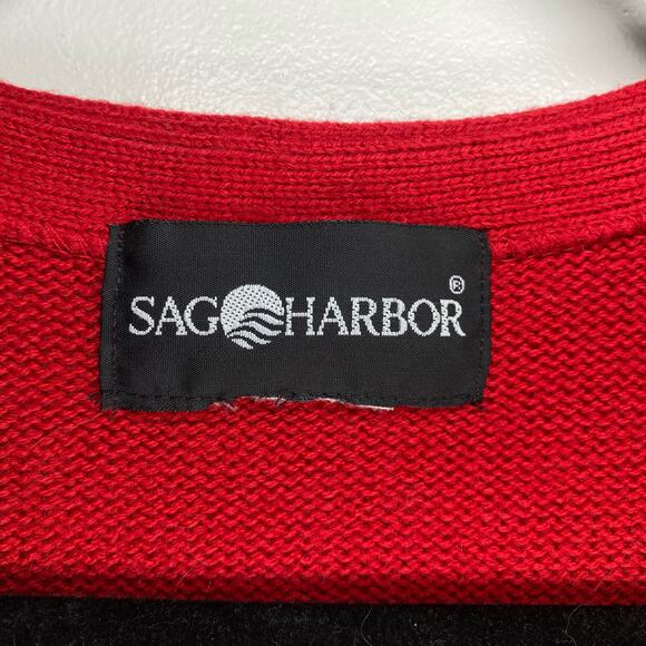 Sag Harbor Vintage Knit 90s Red Grandpacore Sweater Vest grandma gold button M - Picture 3 of 7